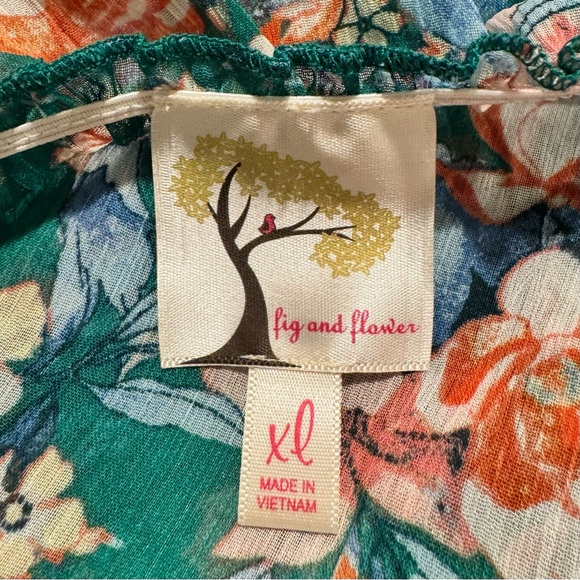 fig and flower Sheer Floral Tiered Maxi Dress in Green, White, & Orange - Picture 8 of 12